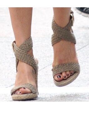 Stuart Weitzman Braided Espadrille Wedge Sandals - Taupe